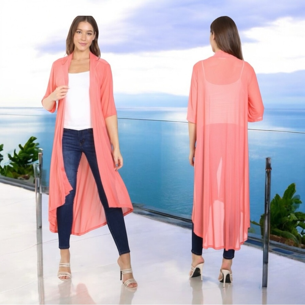 Hi-Lo Sheer Cardigan with Three-Quarter Sleeves, NEW✔️